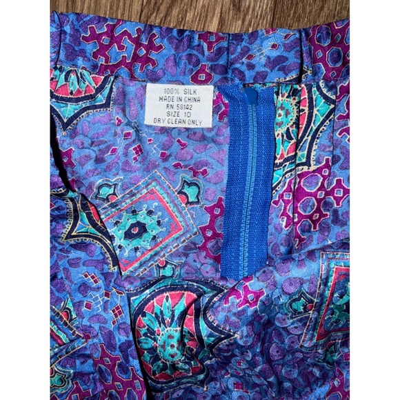 Vibrant Geometric Print Midi‎ Skirt Silk Blue Pink Teal Women's Size 10 - Picture 4 of 4